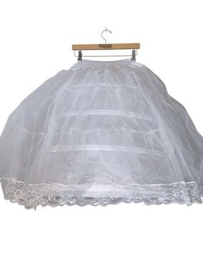 Beautelicate White Lace Hem Tulle Petticoat Hoop Skirt Bridal Renascence Cosplay